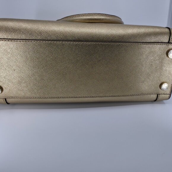 Michael Kors Dillon Large Satchel Champagne Gold Saffiano Leather - Picture 13 of 16